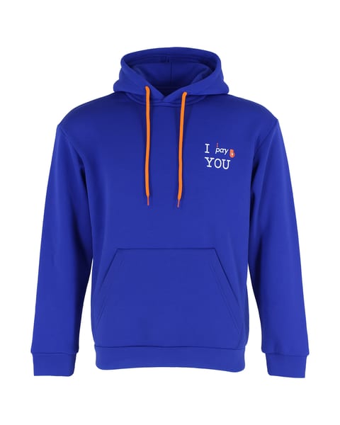 Blauwe hoodie met kap en buikzak