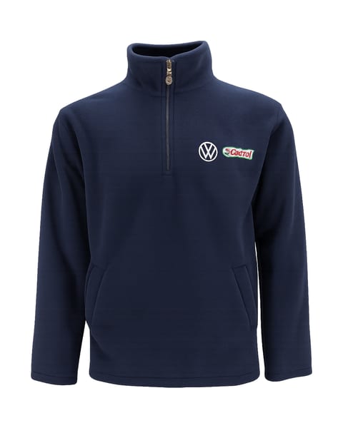 Marineblauwe sweater met een korte rits aan de hals