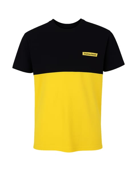 T-shirt met ronde hals, boven zwart en onder geel